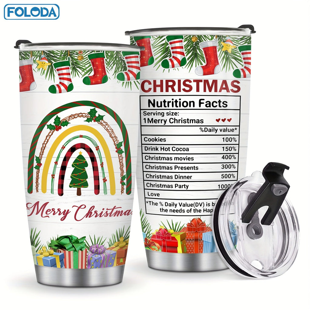Christmas Tumbler 20oz Stainless Steel Insulated Travel Mug with Lid & Straw Holiday Xmas Patterns Red Truck Snowman Santa Gift for Men Women Friends Teachers