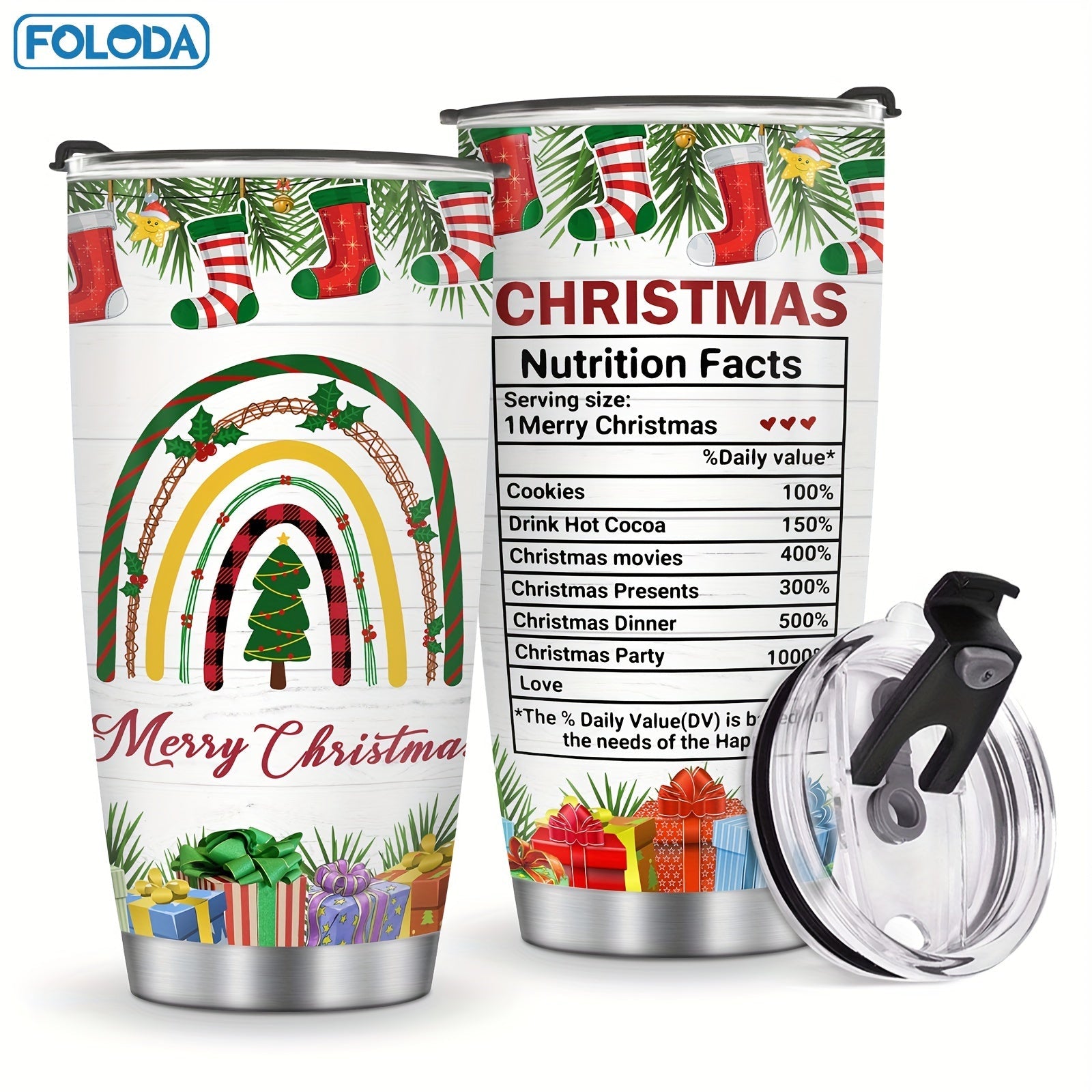 Christmas Tumbler 20oz Stainless Steel Insulated Travel Mug with Lid & Straw Holiday Xmas Patterns Red Truck Snowman Santa Gift for Men Women Friends Teachers