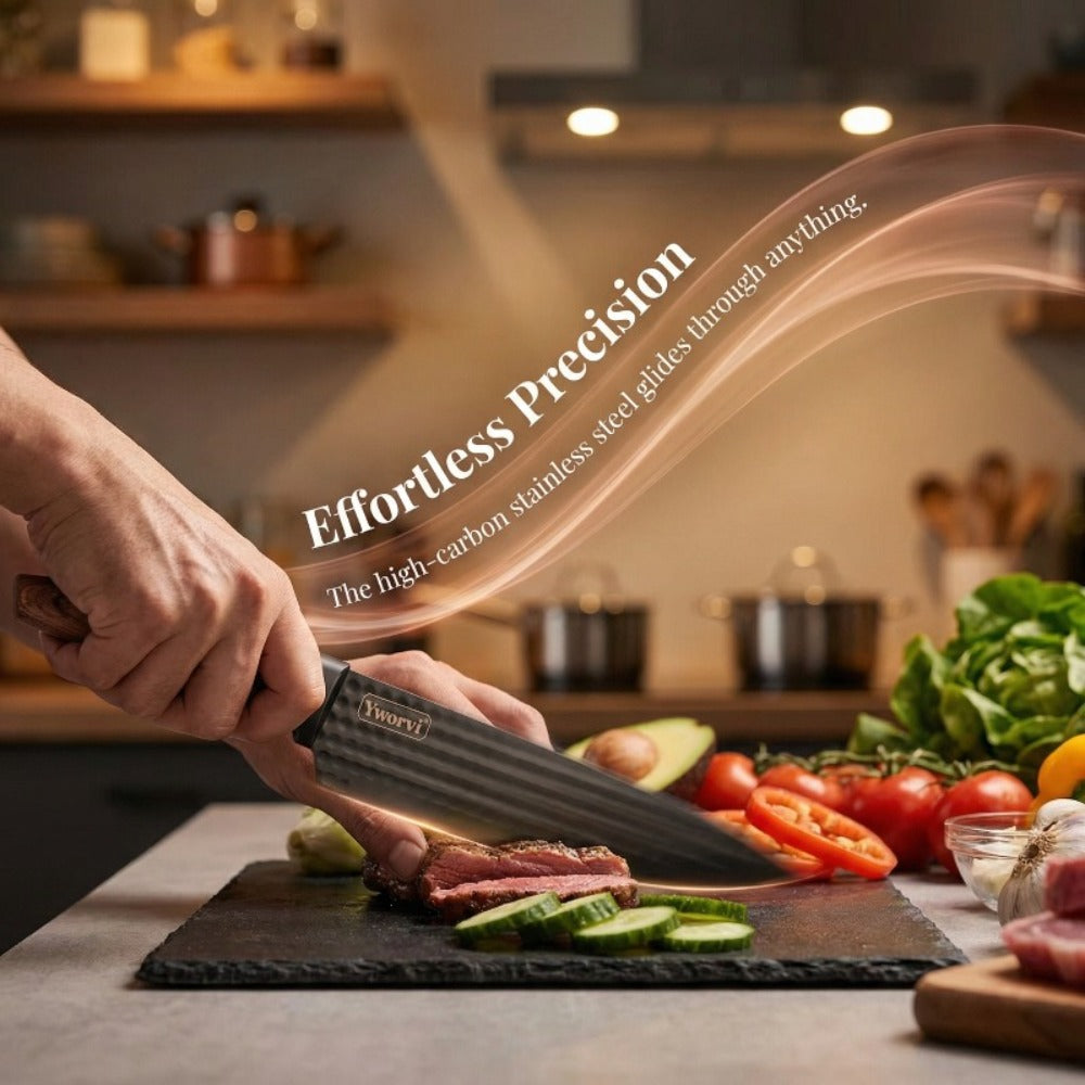 Chef Knife Set 7 Piece High Carbon Stainless Steel Ultra Sharp ¨C Anti-Stick Ergonomic PP Handle, Includes Slicing Knife, Scraper, Scissors & Whetstone, Gift Box for Home, Family & Travel
