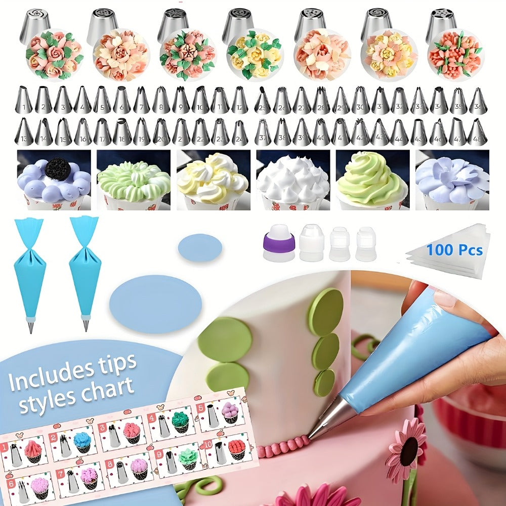 Piping Bags and Tips Set 492pcs Complete Cake Decorating Kit with Turntable Frosting Spatula Chocolate Mold Baking Tools for Beginners Professionals
