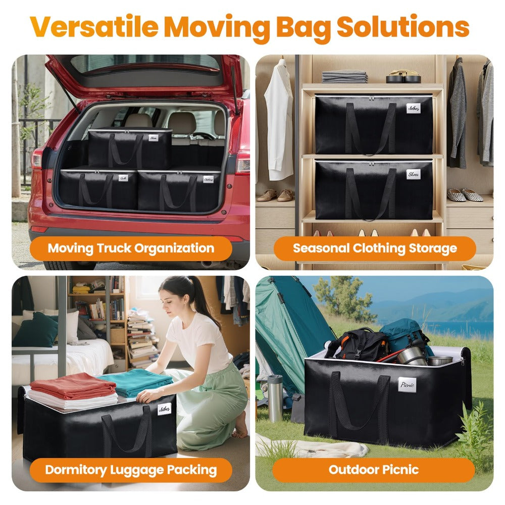 Moving Bags Extra Large Heavy Duty Storage Totes with Backpack Straps & Double Zipper ¨C 4pcs Stackable Packing Bags for Moving, Storage & Travel