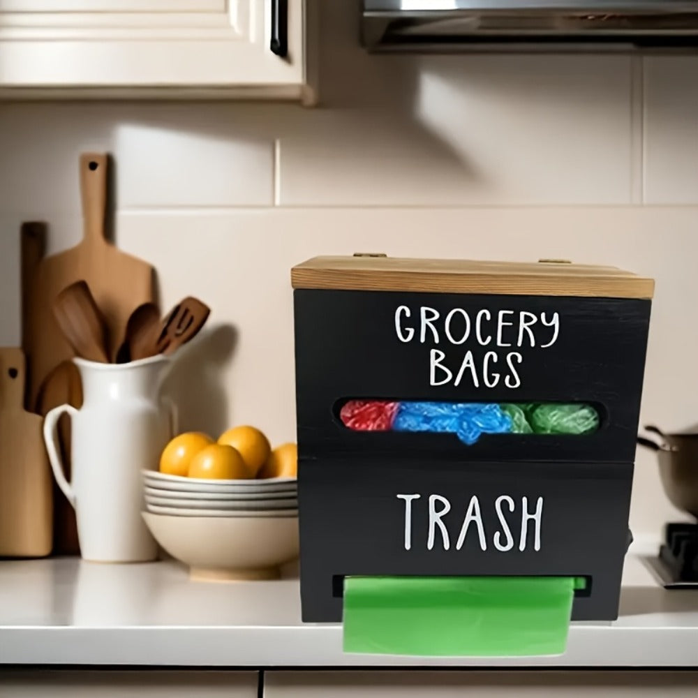 Garbage Bag Dispenser Wall Mount, Under Sink Organizer, Trash Bag Holder with Pull-Out Access, Kitchen Bag Storage Rack for Shopping Bags & Tissues, Space Saving Cabinet Organization