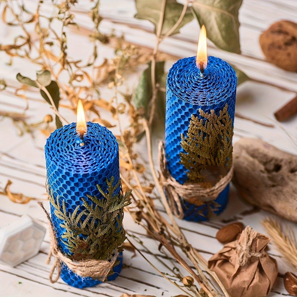 Beeswax Pillar Candles Hand Rolled with Honeycomb Texture ¨C 100% Pure Beeswax, 12+ Hour Burn, Gift Box Set for Home Decor, Christmas, Dinner & Holiday Decorations