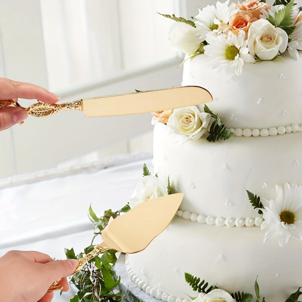 Cake Knife and Spatula Set with Rose Handle ¨C Silver-Plated Dessert Server Gift Box Set for Wedding, Birthday & Party