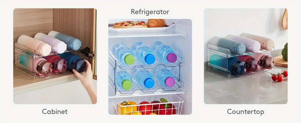 Stackable Water Bottle Organizer for Cabinet & Kitchen Pantry ¨C Tumbler Travel Mug Cup Holder, Plastic Fridge Wine Rack, Holds 5/6/8/9/11/12 Bottles