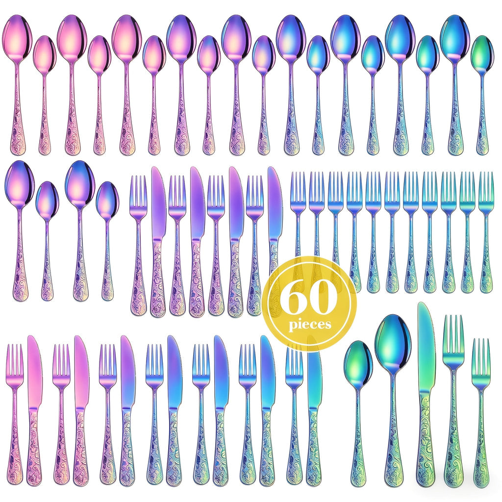 Flatware Set Stainless Steel Vintage Carved Cutlery Set Knife Fork Spoon Dishwasher Safe for Family Gatherings Holiday Parties Kitchen Decor