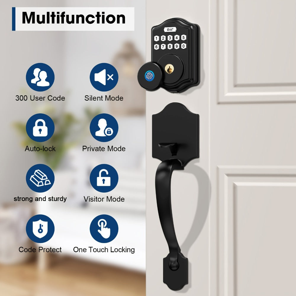 Keypad Deadbolt Lock Fingerprint Keyless Entry ¨C Electronic Door Lock with Code Fingerprint & Key, 300 Users Temporary Code for Front Door Home Office
