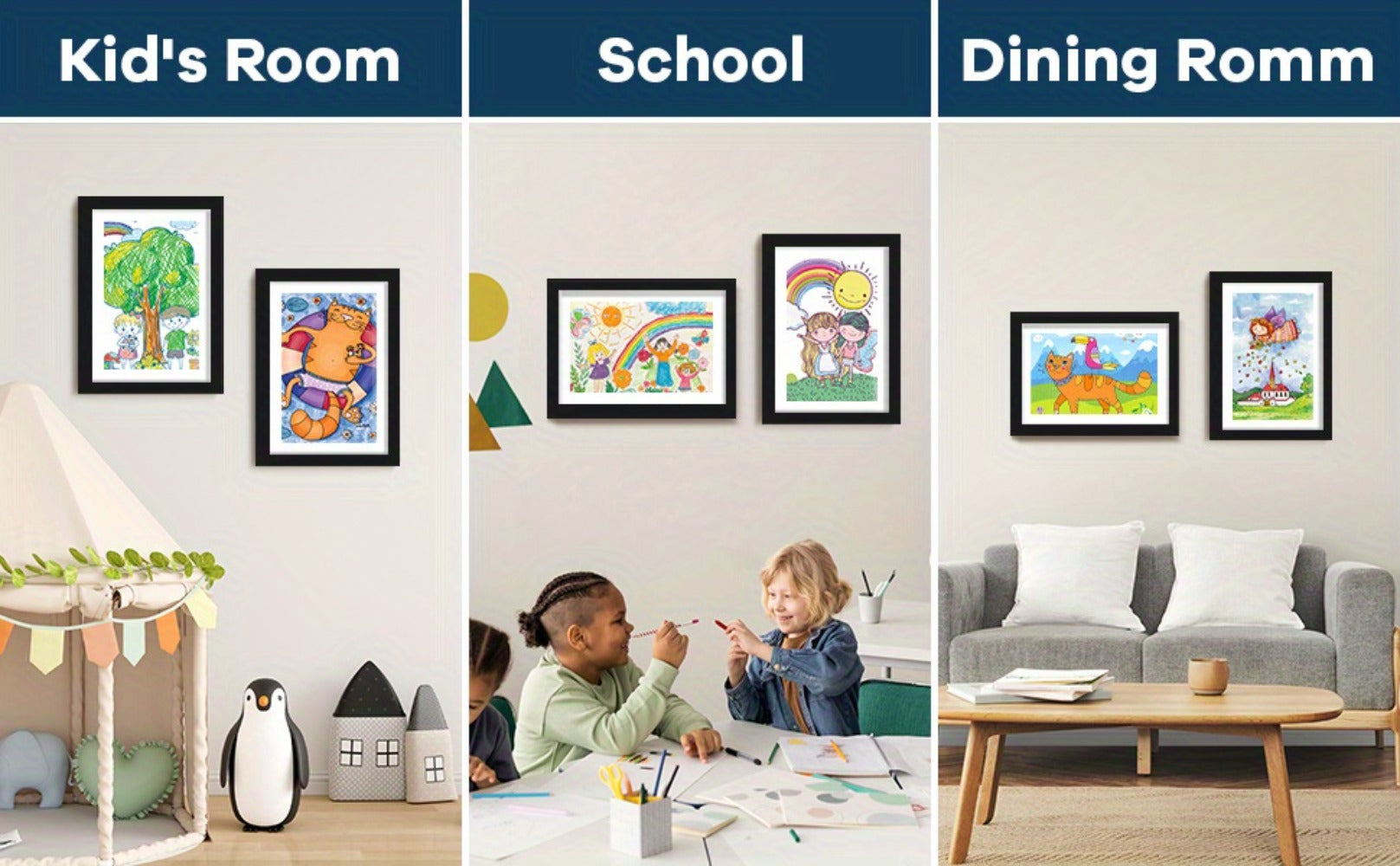 Kids Artwork Frames Front Opening Changeable 8.5x11 Inch Children Art Display Picture Frame for Drawing Crafts Photos Holds 130 Pieces Wood Black White