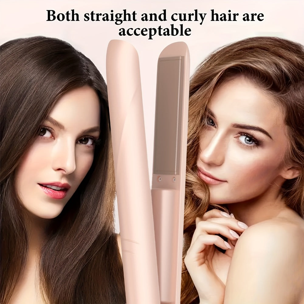 Wireless Hair Straightener and Curling Iron 2-in-1 Ceramic Cordless Hair Styler USB-C Rechargeable 3-Speed Adjustable Temperature Portable Travel Hair Tool Women Gift Pink White