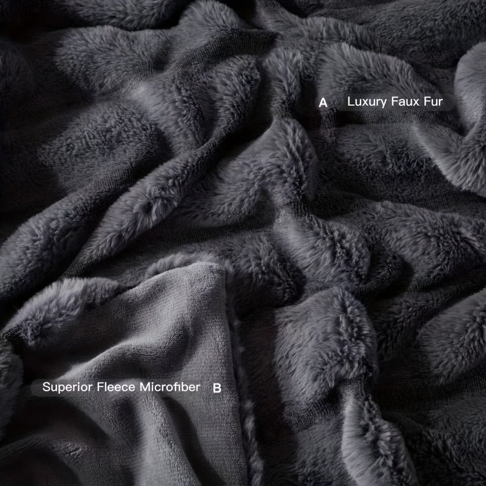 Double-Layer Faux Rabbit Fleece Blanket ¨C 450-500gsm Thickened Soft Warm Throw for Bed, Couch & Travel, All Season, 3 Colors, 5 Sizes