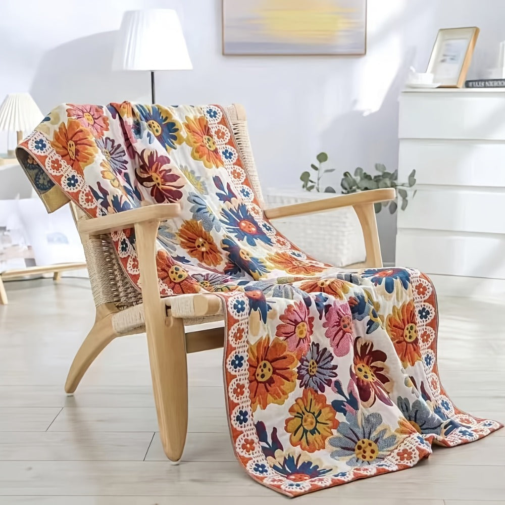 100% Cotton Bath Towel Soft Quick-Dry Absorbent Large Beach Towel, Not Pill Not Shed, Geometric Floral Design, 31x63 Inch