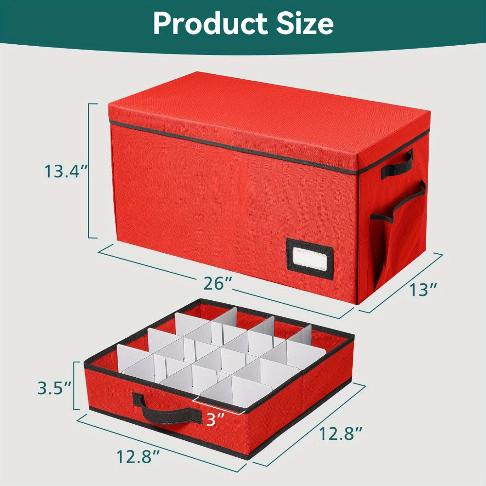 Christmas Ornament Storage Box 128 Slots 8 Trays Stackable Large Capacity Holiday Organizer with Lid Side Open Adjustable Dividers Removable Trays Red Green