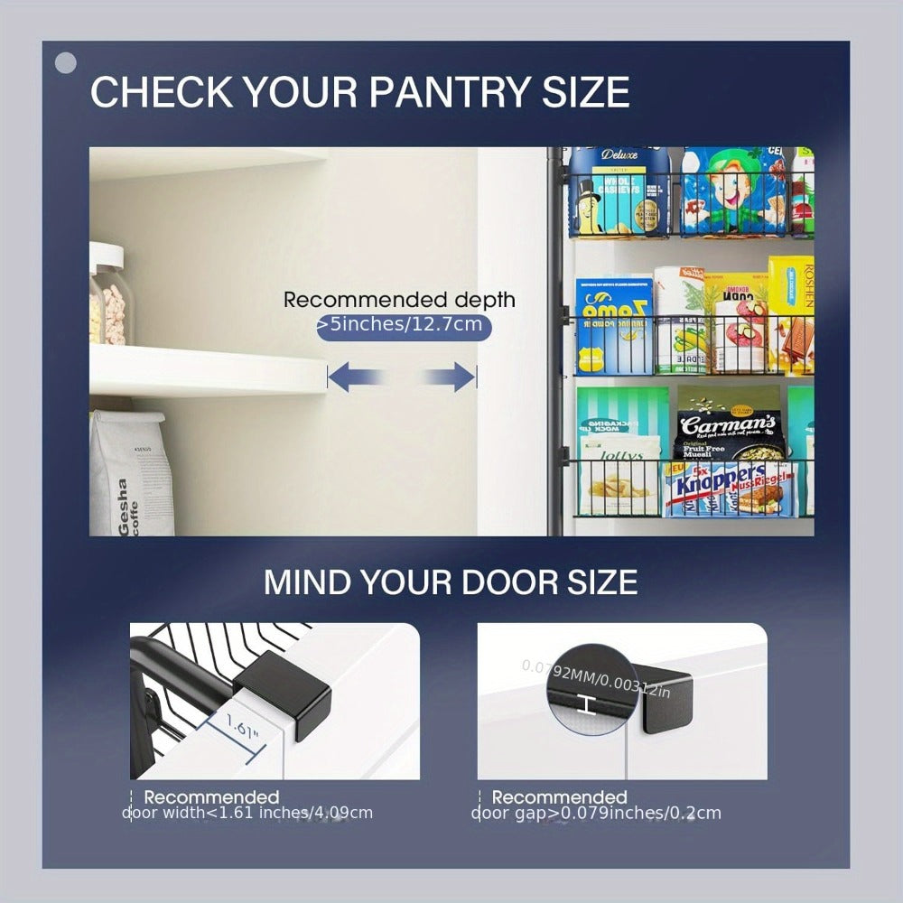 Over the Door Pantry Organizer 6-Tier & 8-Tier Metal Hanging Spice Rack | Back of Door Storage for Kitchen Pantry Laundry Bathroom | Versatile Door Mounted Seasoning Rack in Black & White