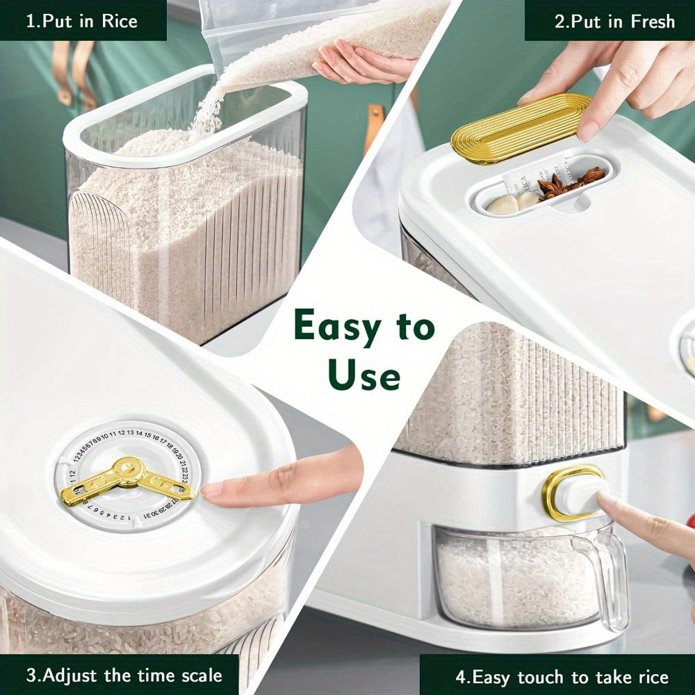 Rice Storage Container with Measuring Cup & Time Markings ¨C Large Capacity 11/22LB Airtight Grain Dry Food Pantry Kitchen Organizer