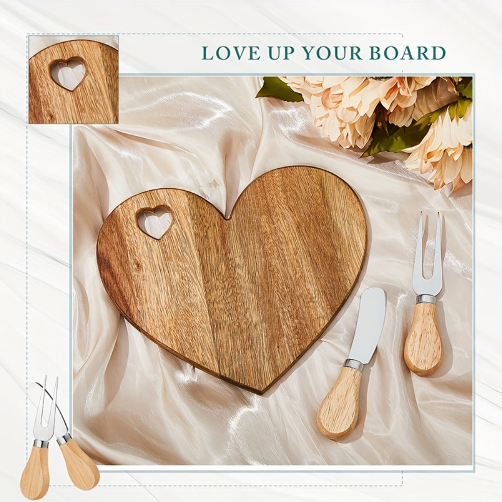 Mini Heart Charcuterie Board Set 6/12 Pack ¨C Wood Cheese Board with Knives Bridal Shower Favor Thank You Gift Box for Wedding Birthday Valentine Christmas Party Guest Bamboo Acacia