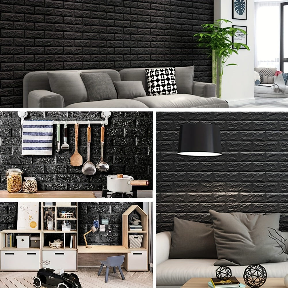 3D Foam Brick Wall Sticker 100 Pieces Self Adhesive Waterproof Soft Wallpaper Panel for Living Room Bedroom Bathroom Kitchen Home Decor White Rock Black Rock Red Marble Flower