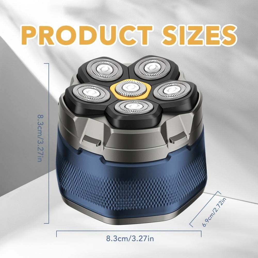 Head Shaver for Bald Men 6-Blade Electric Head Razor Magnetic Floating Blades USB-C Rechargeable 1400mAh LED Display Travel Lock 2-Speed Skin-Friendly Gift for Dad Boyfriend