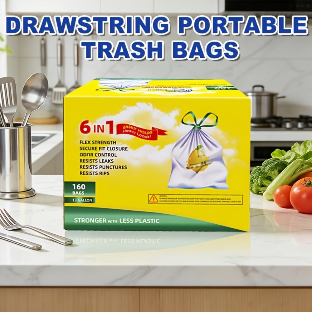 13 Gallon Trash Bags Heavy Duty Tear-Resistant Drawstring Garbage Bags with Fresh Lemon Scent Thickened Kitchen Trash Bags for Home Office Outdoor 75 Count or 160 Count Disposable Waste Bags