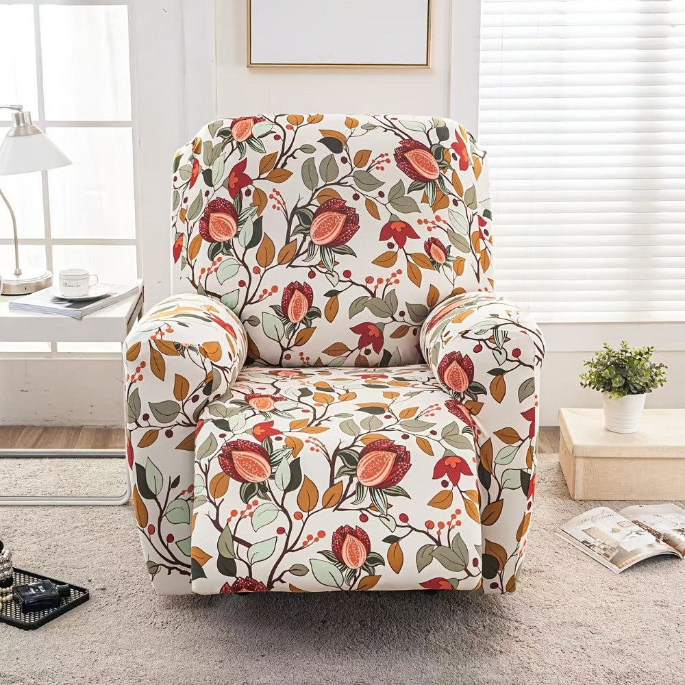 Recliner Slipcover 4pcs Extra Large with Pocket - Spandex Stretch Four Seasons Furniture Protector | Botanical Geometric Prints | Living Room Home Decor Sofa Chair Cover