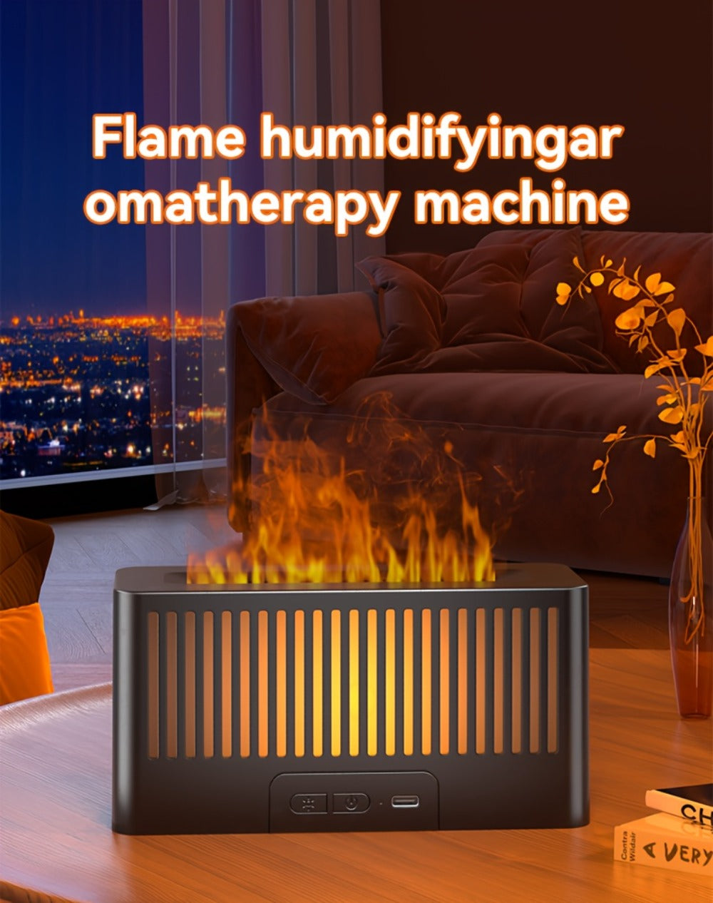 Flame Humidifier with 7-Color Simulated Fire Effect | USB Aromatherapy Essential Oil Diffuser & Cool Mist Humidifier for Living Room, Bedroom & Office | Atmosphere Decor Gift | Black & White