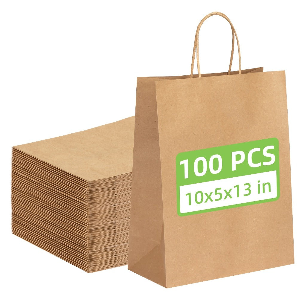 Brown Kraft Paper Gift Bags with Handles 100 Pack, 10x5x13 Inch Large Shopping Bags Bulk, Kraft Paper Bags for Birthday Party Wedding Retail Boutique Gift Wrapping