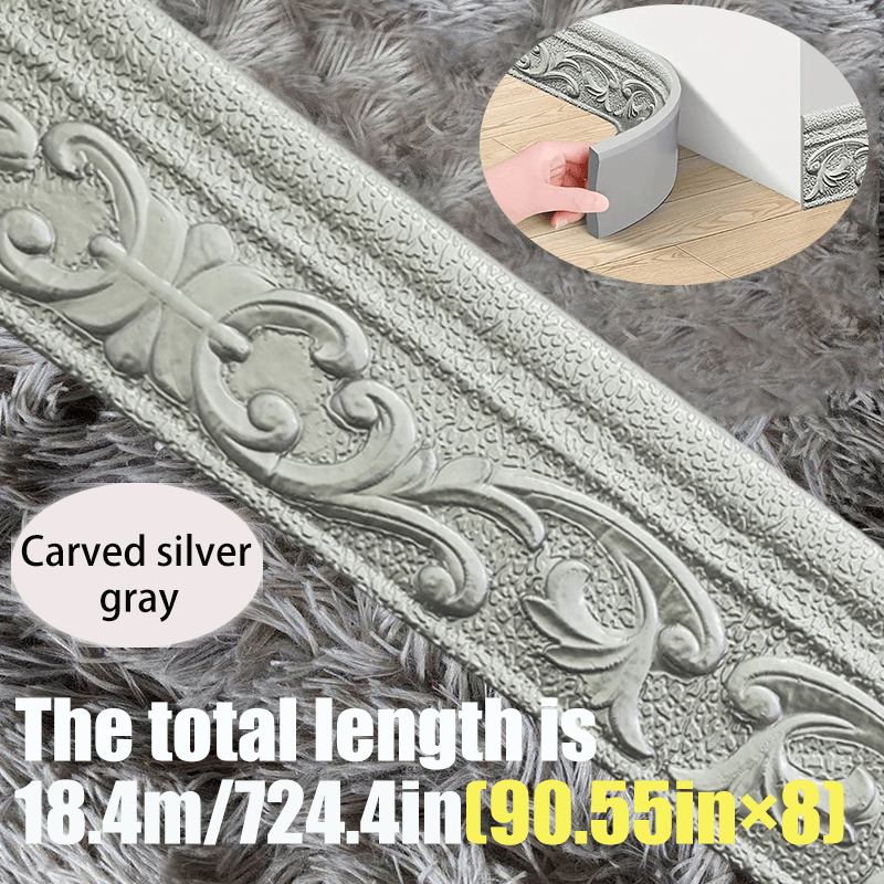 3D Self-Adhesive Foam Baseboard Wall Trim Sticker Waterproof Peel and Stick Carved Wallpaper Border Skirting for Home Decor White Silver Gray Copper Gold 4 8 12 Rolls