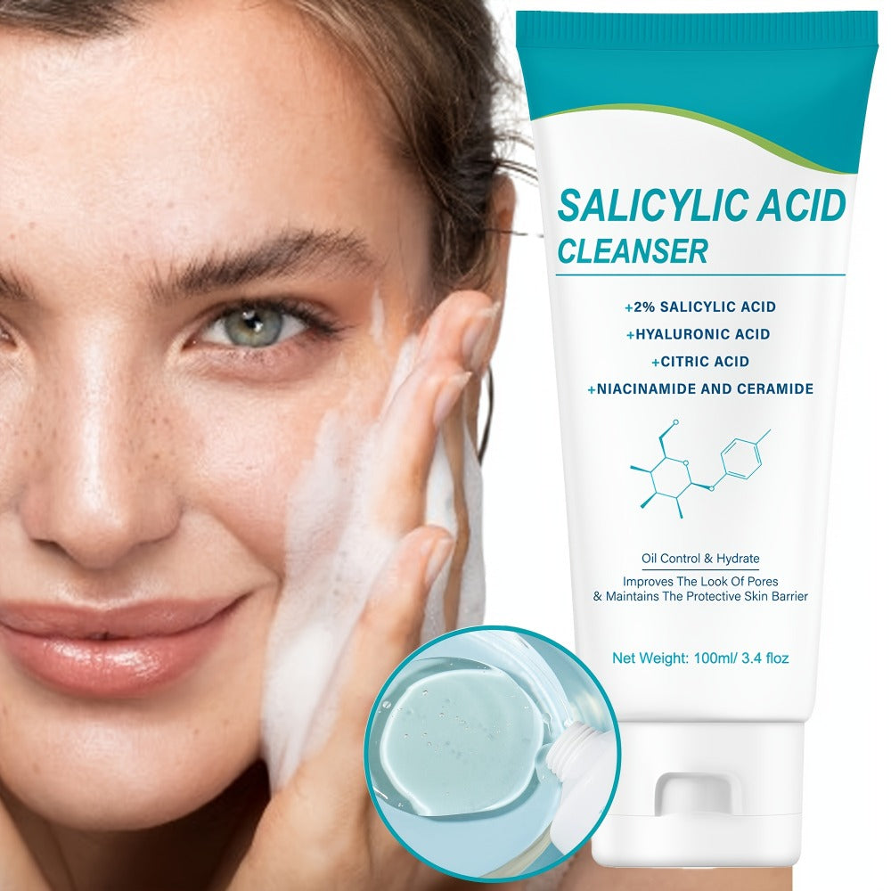 Salicylic Acid Facial Cleanser Gel ¨C Deep Cleansing & Moisturizing with Hyaluronic Acid, Non-Comedogenic, Paraben-Free, Fresh Scent, for All Skin Types, Men & Women, Daily Face Wash