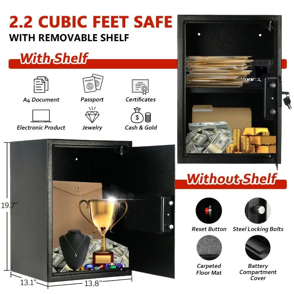 Home Security Safe Box with Sensor Light & Fireproof Bag ¨C Digital Keypad Lock Box with Backup Keys for Cash, Jewelry & Valuables ¨C Wall, Floor & Closet Mountable Safe (Multiple Sizes & Colors)