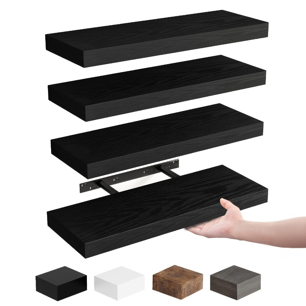 Floating Shelves for Wall 4/8pcs 15.8 Inch, Rustic Wood Wall Shelves with Invisible Brackets, Wall Mounted Display Shelf for Home Decor, Living Room, Bedroom, Bathroom ¨C Walnut, Brown, Black, White, Gray