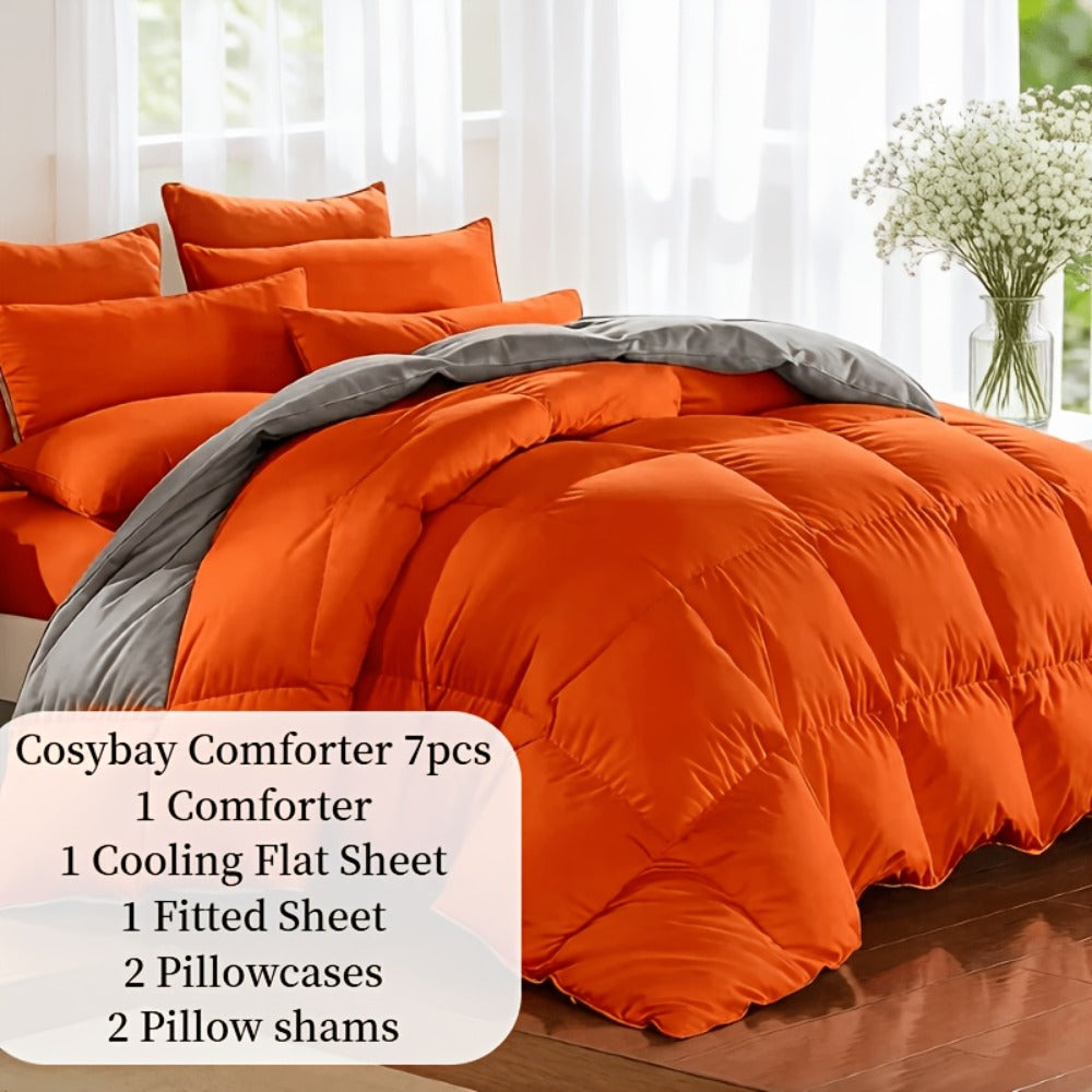 Comforter Set 7-Piece Bed in a Bag Queen King Full Soft Microfiber Down Alternative Comforter Fitted Sheet Flat Sheet Pillow Shams Pillowcases All Season Bedding Set 34 Colors