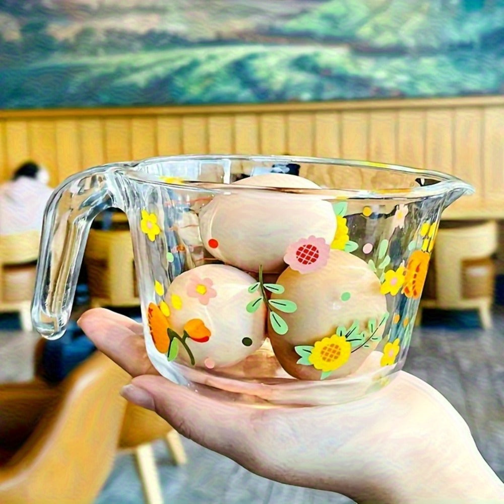 Glass Measuring Cup Floral Pattern Transparent Microwave Oven Freezer Safe 13.56 oz 16.91 oz Heat Resistant Borosilicate Glass Kitchen Baking Liquid Measuring Cup