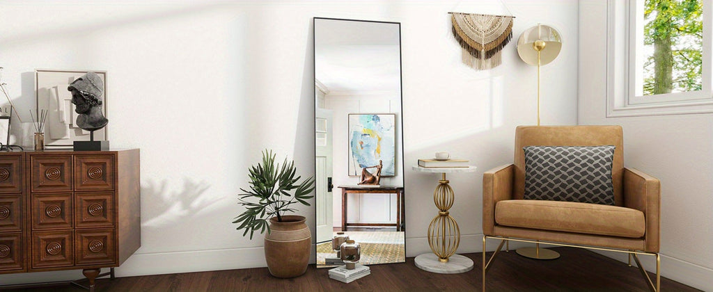 Full Length Mirror Floor Mirror with Stand, Aluminum Alloy Frame Full Body Mirror, Standing Hanging or Leaning Against Wall for Bedroom Living Room Dressing