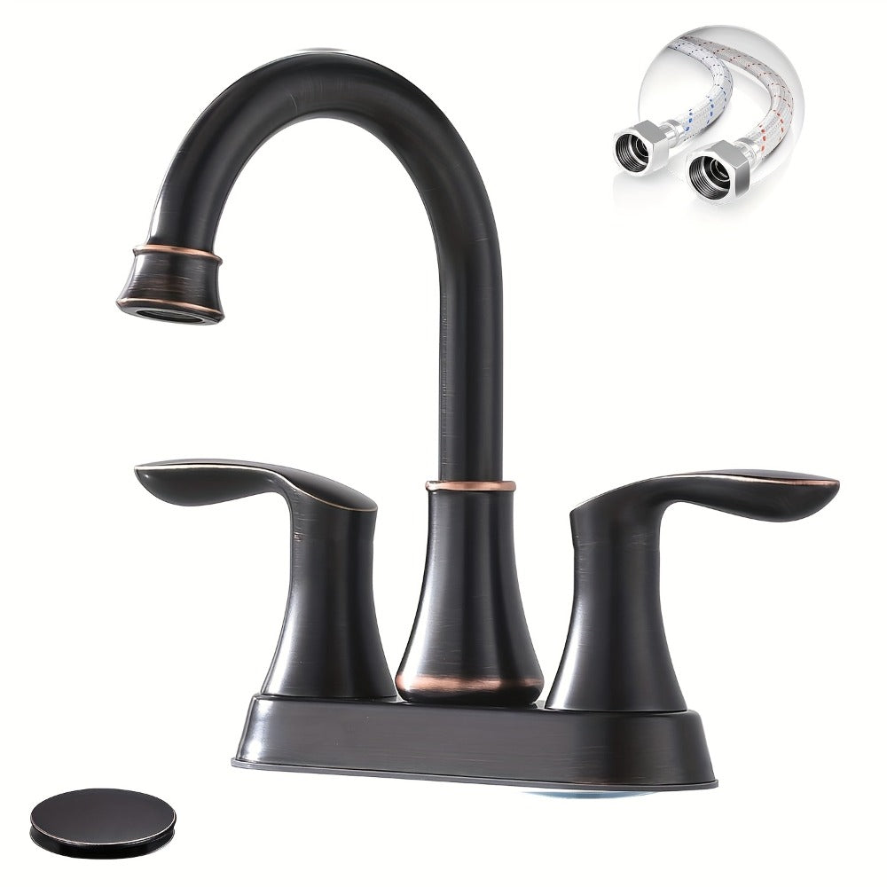 Centerset Bathroom Faucet 2 Handle 4 Inch - Lead-Free Dual Handle Vanity Sink Faucet with Pop-Up Drain & Supply Lines, Brushed Nickel, Matte Black, Oil Rubbed Bronze, Brushed Gold, 2-3 Hole RV Compatible