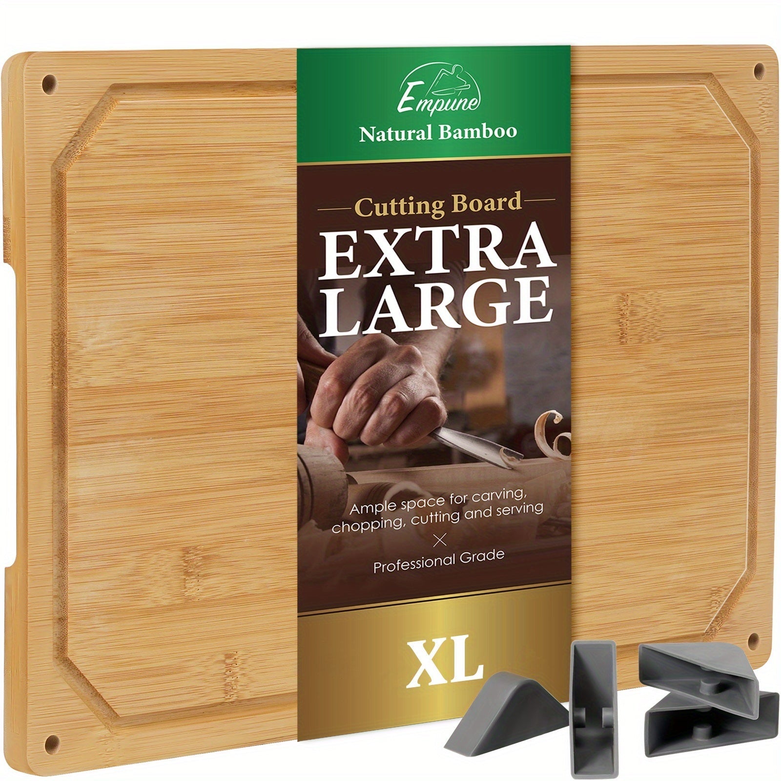 Cutting Board with Juice Groove ¨C Non-Slip Chopping Board & Cheese Platter for Meat, Cheese, Bread, Vegetables & Fruits, XL & Bamboo Options, Kitchen Gadget Gift for Home, Dorm & Holiday Gatherings