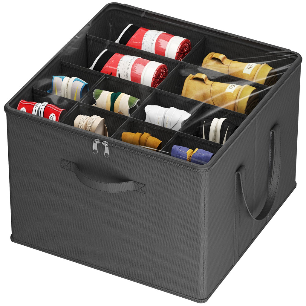 Shoe Storage Organizer with Clear Cover ¨C Foldable Shoe Box for Closet, Fits 12-16 Pairs, Reinforced Handles, Dust-Proof Non-Woven Fabric, Space-Saving Stackable Design for Boots Heels Sneakers, 1/2/3 Pack