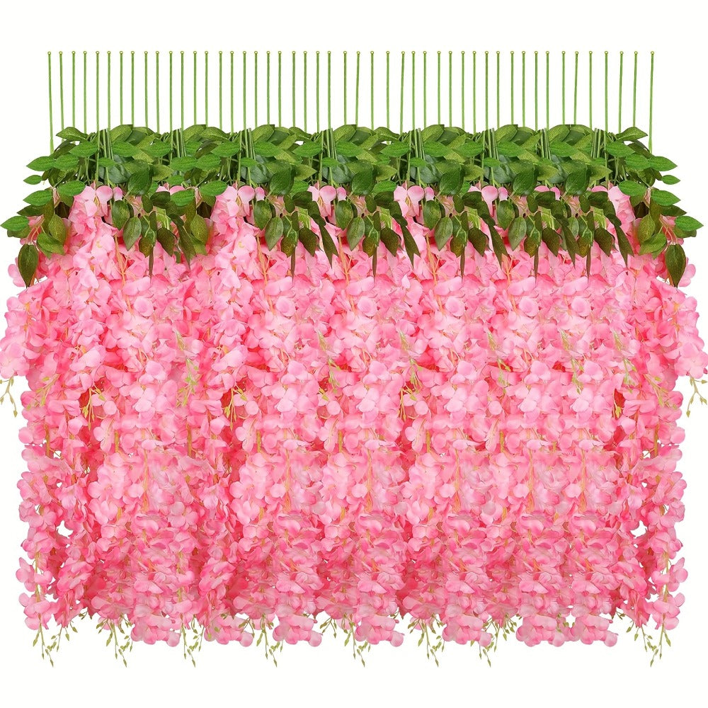 Artificial Wisteria Hanging Flowers 24 Pack - 3.6 Ft Fake Silk Wisteria Vine Garland for Wedding Arch, Garden, Wall & Party Decoration, Available in White, Pink, Blue, Purple & Light Pink
