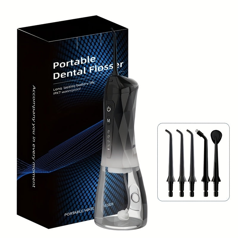 Water Flosser Portable Oral Irrigator - Type-C Rechargeable, 320ml Large Capacity, Full Body Waterproof, 4 Nozzles (3 Standard + 1 Orthodontic), Travel & Home Dental Cleaner for Adults & Braces