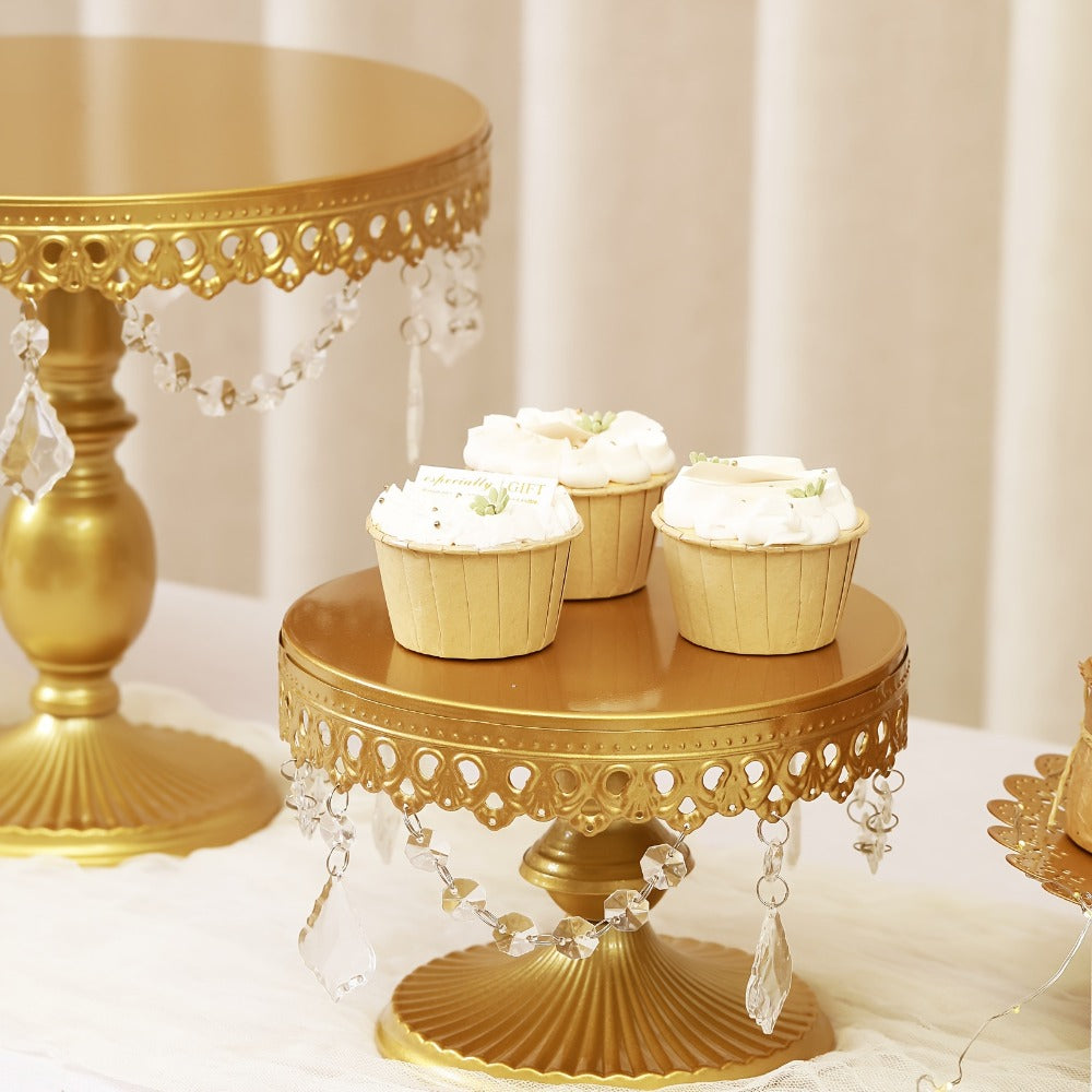 Cake Stand Set of 8 with Crystal Pendants 3-Tier Cupcake Tower Metal Dessert Display for Wedding Birthday Baby Shower Party Decor
