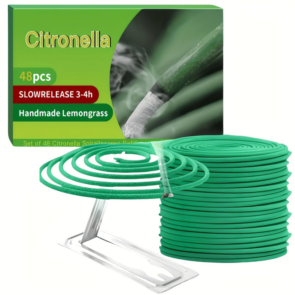Citronella Incense Coils 48pcs with Holder ¨C Lemongrass Mosquito Repellent for Outdoor Patio Pool Porch Deck Camping Hiking