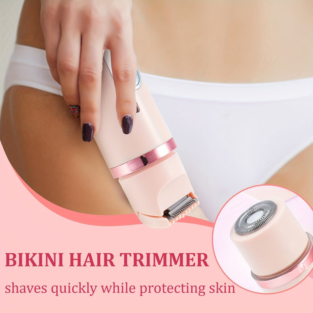 Electric Shaver for Women 2-in-1 USB Rechargeable - Wet & Dry Hair Removal for Bikini, Face, Legs, Underarms & Eyebrows, Portable Cordless Lady Shaver with Stainless Steel Blade, Pink
