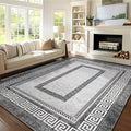 Persian Boho Area Rug - Luxury Crystal Velvet 850GSM Floral Pattern | Non-Slip Machine Washable 100% Polyester Carpet | Grey Black Marble Effect Living Room & Bedroom Rug for High Traffic Areas