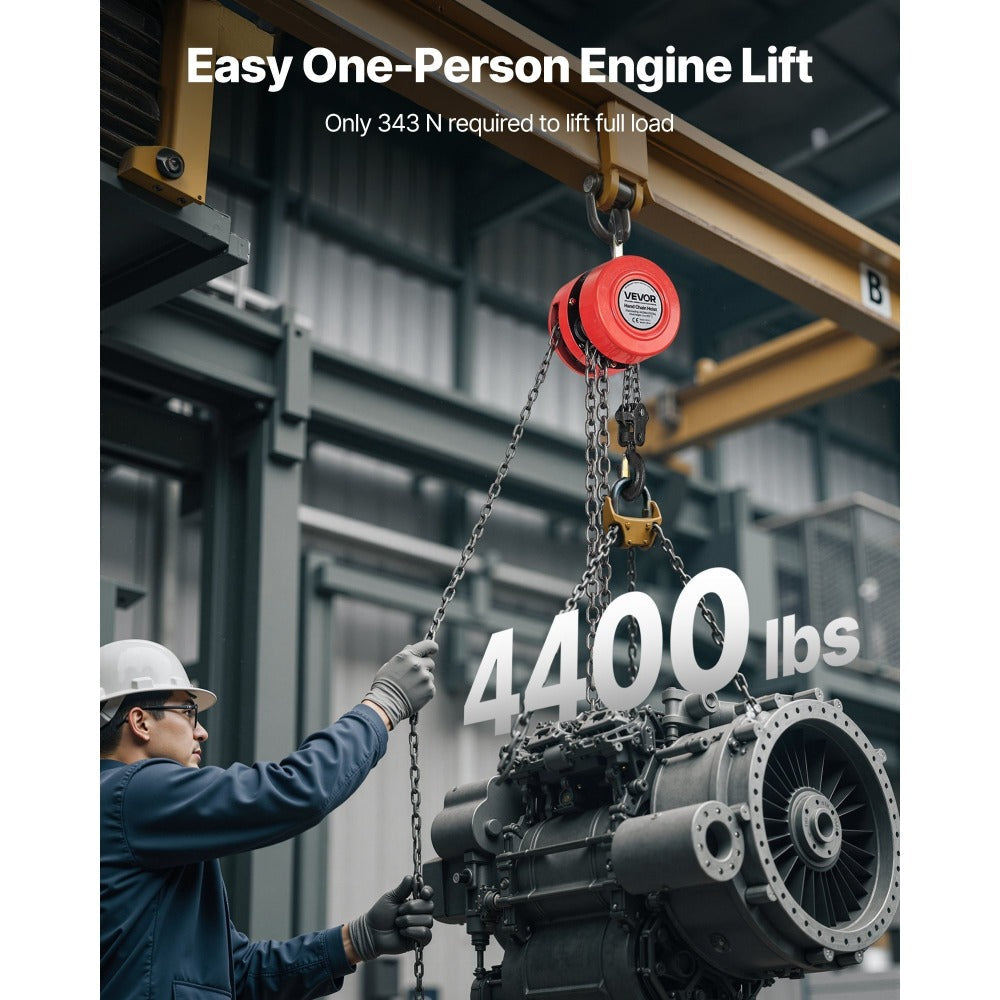 Hand Chain Hoist 2200 lb / 4400 lb Manual Chain Block with G70 Chain ¨C 8 ft / 10 ft / 20 ft Lift Height, 360¡ã Rotating Hooks, Security Brake, for Garage, Construction & Warehouse Lifting