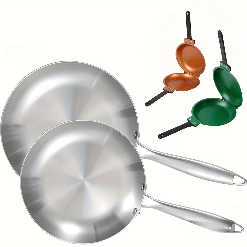 Reversible Non-Stick Pancake Skillet ¨C Foldable Stainless Steel Flip Pan for Fluffy Pancakes, Omelettes & Frittatas | Dual-Sided Coating Dishwasher Safe Breakfast Cookware Pan