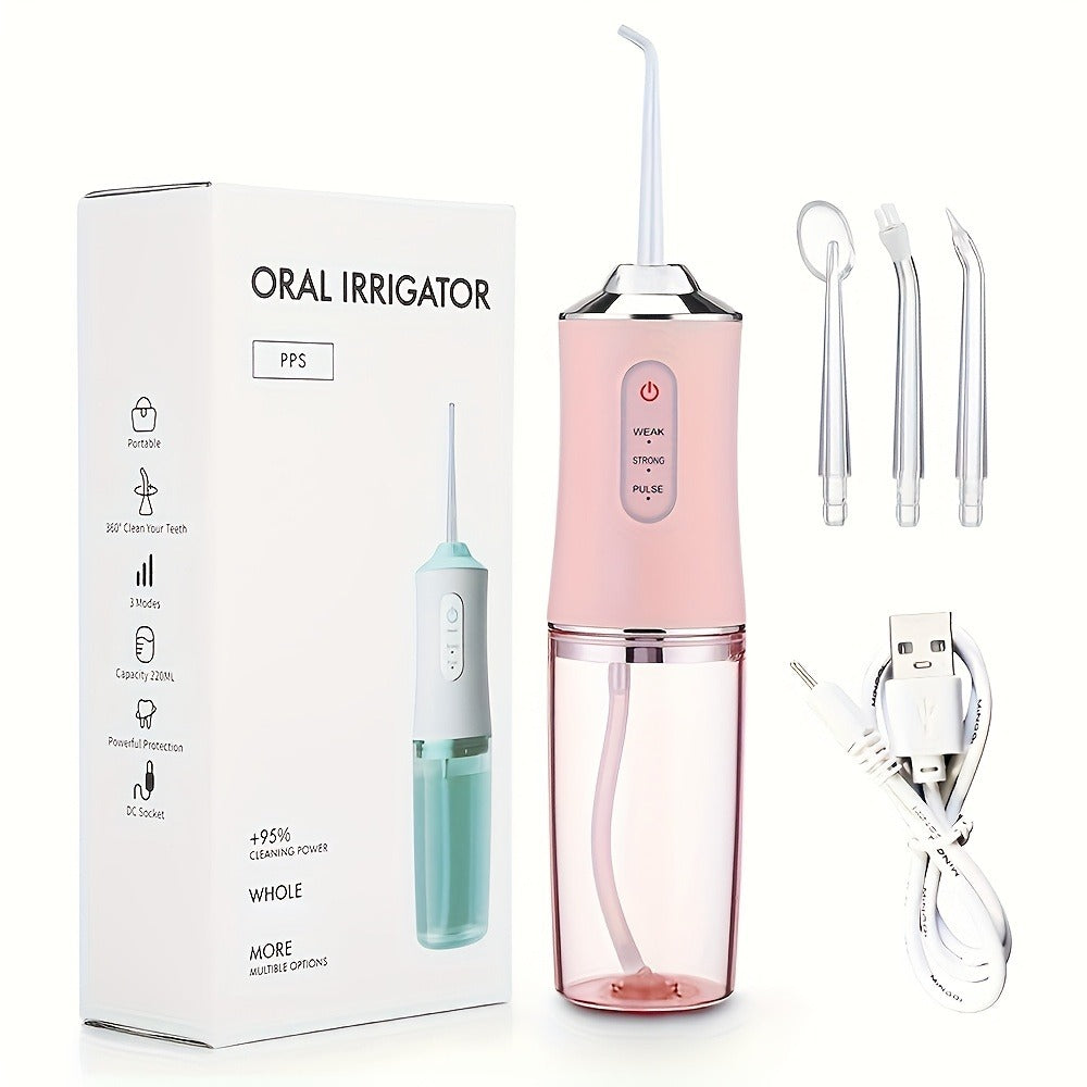 Cordless Oral Irrigator Water Flosser - 3-Mode Portable Electric Dental Cleaner with 4 Function Nozzles, Fully Automatic Oral Scrubber, Plaque Removal, USB Rechargeable, Travel-Friendly, Home Dental Care