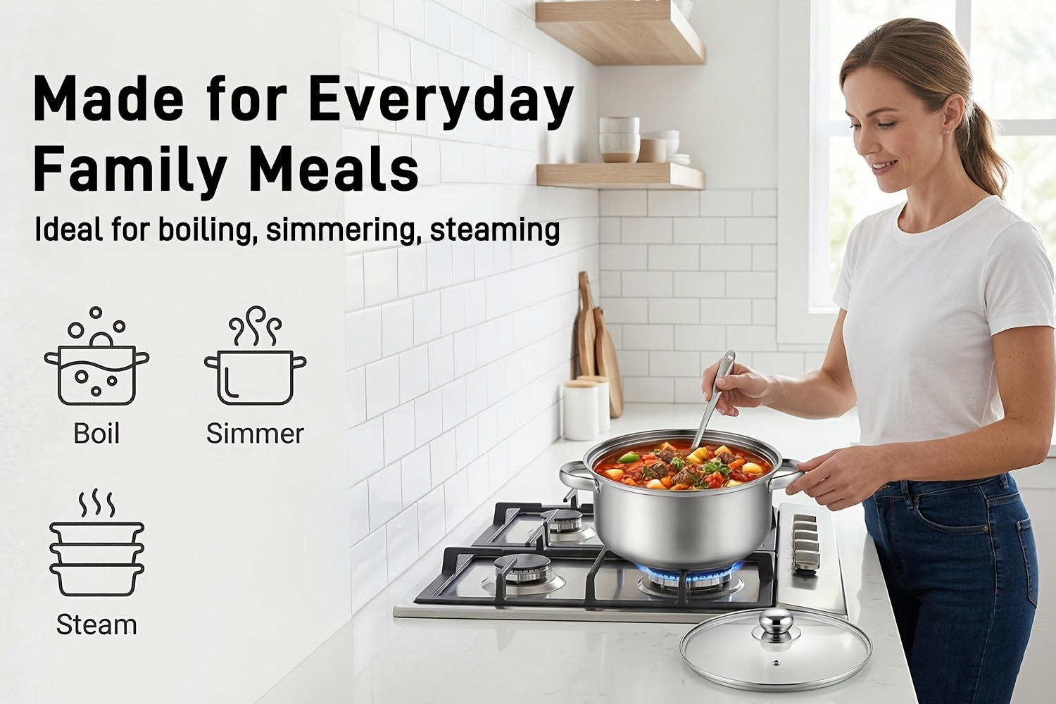 Stainless Steel Soup Pot Apple Pot Heat Resistant Handles Dishwasher Safe Versatile Cookware for Boiling Steaming Stewing Everyday Kitchen Cooking Healthy Safe Silver