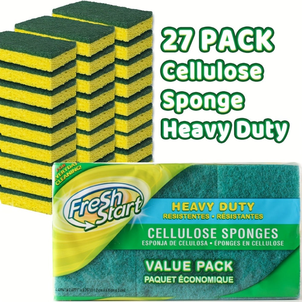 Non-Scratch Cellulose Sponge Dual-Sided with Tough Scouring Pad ¨C Dishwashing Sponges for Kitchen, Dishes & Bathroom, Absorbent & Durable, Green or Blue, 9/12/18/27 Pack Value Sets