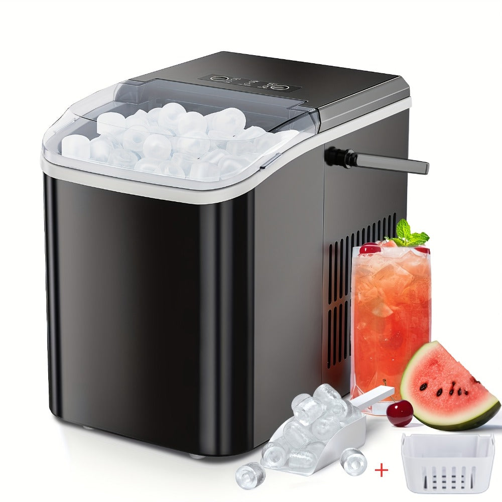 Countertop Ice Maker Machine Portable 9 Bullet Ice Cubes in 6 Minutes 26.5 Lbs Per 24 Hours 1.5L Water Tank Self-Cleaning with Handle Basket Scoop for Home Kitchen Office Bar Party Camping RV