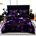 Duvet Cover Set 3 Piece Plaid Digital Print Polyester Bedding All Season Twin Full Queen King Size with Pillowcases Purple Blue Red