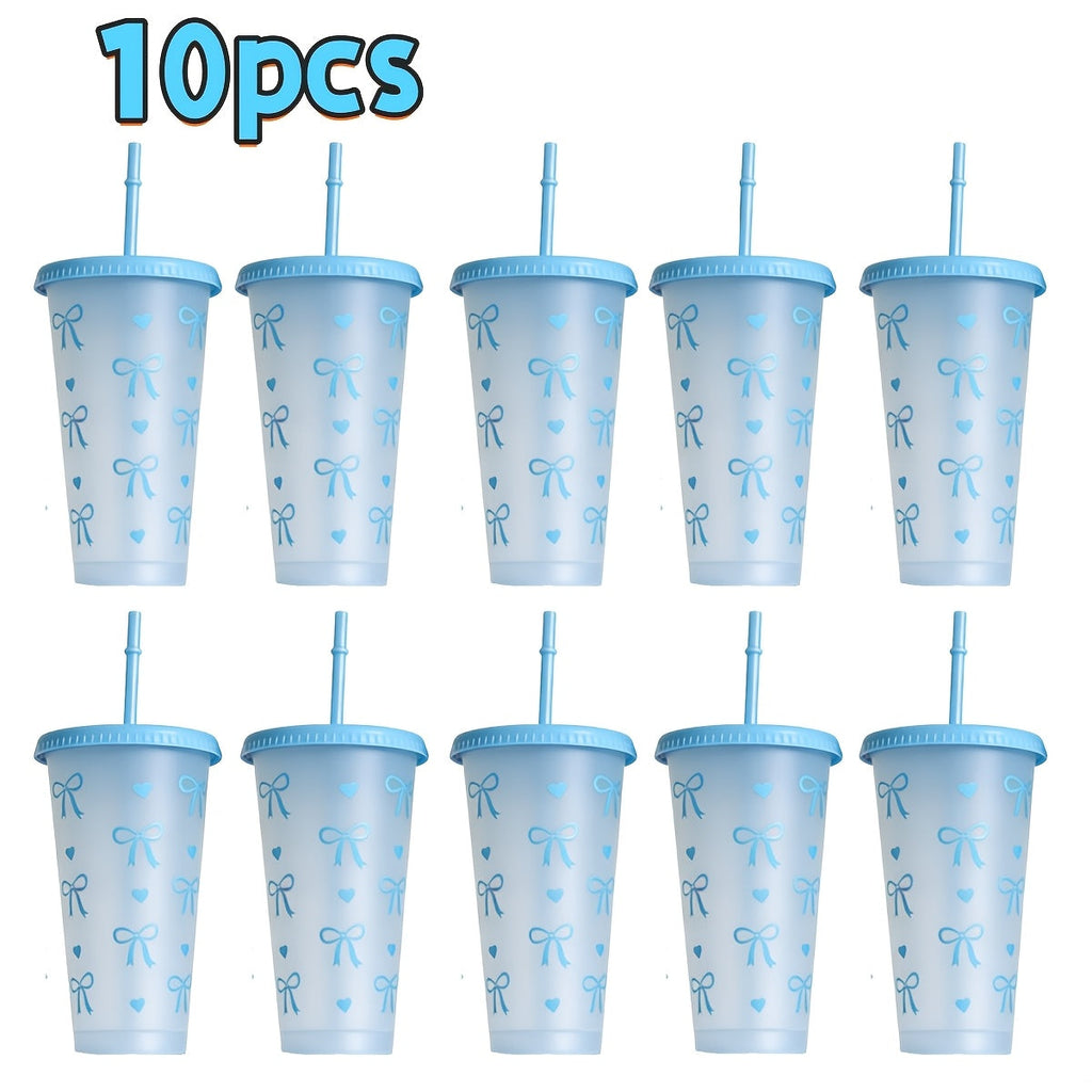 Reusable Party Cups 24 oz with Lids Straws and Dust Covers - BPA Free PP Plastic Tumblers Bulk Set 10 or 20 Pack for Parties Camping Office Gifts Pink Blue