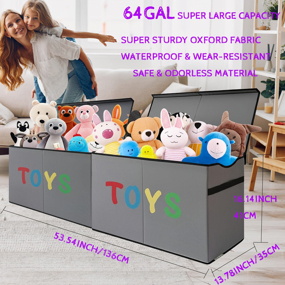 Collapsible Storage Box with Lids and Adjustable Dividers ¨C 64 Gallon Extra Large Foldable Storage Bin Chest Organizer for Bedroom Closet Toys Clothes 54¡±x16¡±x14¡±
